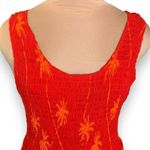 Vintage Maxi Dress Hawaiian Print Red Orange Smocked Top Tropical Macaw Medium Red Photo 3