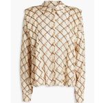 byTiMo Layered Floral Check Printed Satin Jacquard Button Down Shirt Size Small Tan Photo 12