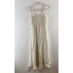 ZARA Smocked Square Neck Ruffle Hem Polka Dot Midi Dress Cream Black XS Photo 2