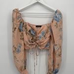 BANJUL  Floral Print Puff Sleeve Cropped Top Peasant Coquette Size Small Photo 0