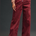 Anthropologie Maeve Wide Baggy High Rise Button Fly Jeans | Burgundy Red | 29 Photo 0