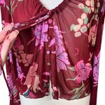 Free People  Of Paradise Floral Bird Tie-Front Bell Sleeve Sheer Crop Top Sz Med Photo 2