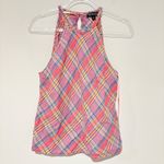 J.Crew  Amber Linen Halter Top Sunset Plaid pink blue size medium Photo 1