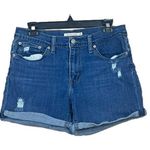 Levi's  Shorts Womens Size 30 Dark Wash Blue Denim Mid Length Roll Up Distressed Photo 0