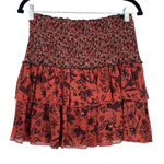 ZARA  Womens Boho Cottage Core‎ Smocked Waist Floral Orange Ruffle Mini Skirt M Photo 0