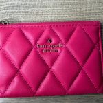 Kate Spade Pink Quilted Slim Wallet ID Card Case Zip Key Ring Keyfob Gold Chain Photo 2