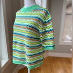 Miss Sparkling Green White Orange Pink Striped Short Sleeve Crochet Knit Top Photo 9