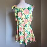 Farm Rio  for Anthropologie Yellow Pink Floral large Sleeveless top tropical boho Photo 2