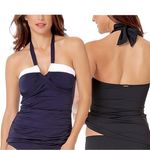 Anne cole Retro Navy Blue & White Halter Bandeau Tankini Top Size Small Photo 1