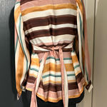 ZARA 💜 Striped Silky Top Blouse with Tie Belt Photo 0