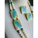 Vintage 80s Necklace/Earring Set Ceramic White Turquoise Happy Fun Accessories Photo 8