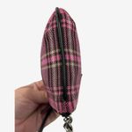 Coach Pink Plaid Tartan Wristlet Black Trim Fabric Zip Pouch Fob Leatherware Photo 12