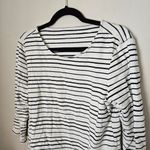 Talbots  Top Crewneck Blouse Tie Front 3/4 Sleeve Striped White Black Texture Photo 1