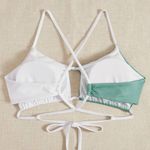 SheIn Two-Tone Green and White swim top Photo 2