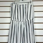 Blue Island White Striped High Waist Strapless Sleeveless Slit Front Wide Leg Jumpsuit Sz S Photo 4