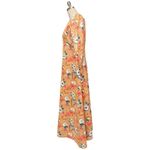 Vintage Floral Satin Boho Maxi Long Sleeve Dress Flowery Fall Dress Neutral Tan Size M Photo 4