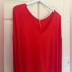 Free People  Orange Oversized V-Neck Ribbed Sleeve Flowy Top Size XS Photo 3
