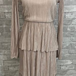 ZARA  champagne gold pleated long sleeve tiered midi dress. Photo 0