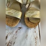 Adrienne Vittadini GOLD SNAKESKIN EMBOSSED STAPPY ESPADRILLES HEELED SANDALS Photo 8