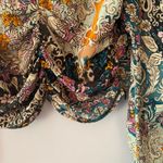 Maria Cher. Blue Purple Floral Abstract Blouse Rouched Cropped Silk size Large Photo 4