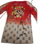 Ed Hardy Ed‎ Hardy Red Rhinestone Skull Butterfly Hoodie Dress Size L Photo 4