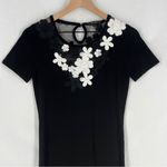 Leo Guy Elegant Black & White Floral Appliqué Short Sleeve Drop Waist Midi Dress Size XS Photo 1