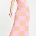 Peppermayo Coral Check Knitted Maxi Dress S/M Sleeveless Bodycon Summer Photo 0