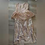 Vintage 80s pink metallic lace peplum strapless dress wedding party glam Photo 4