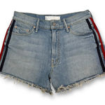 MOTHER Easy Does It Short‎ Denim Shorts Anchor Embroidered Striped Raw Hem 25 Blue Photo 0