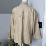 Linen Tan‎ Natural 3/4 Sleeve Lucy Pirada Button Up Shirt Butterfly Cutout Large Tan Photo 3