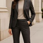 7th Avenue Suiting Collection 8P Dark Gray Tweed Pants Tailored Straight Leg Photo 6