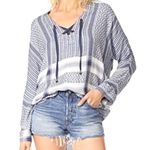 Rails x Anthropologie LILY YARN-DYED Sapphire Jacquard Blue Baja Top Size XS Photo 1