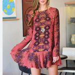 Free People Rust Long Sleeve Mini Dress Tunic Flounce Hem Open Back Photo 0