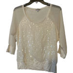 EXPRESS White Sequin Embellished Sheer Sleeve Top Women's XS Photo 0