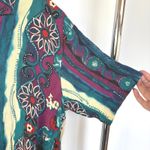 Vintage Teal Psychedelic Hippie Shirt Button Down Boho Beach Granola Medium Blue Photo 2