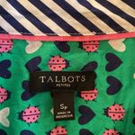 Talbots Hearts & Ladybug Button Down Cotton Shirt Green Pink Navy White Sz SP Photo 1