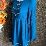 Doe & Rae ✅3/$30✅ NWT Teal Blue Western Long Open Bell Sleeve Lace Trim Dress | LARGE | Photo 5