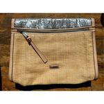 Rebecca Minkoff Women's Straw Studded Sequin Envelope Clutch Tan Silver OS Photo 1