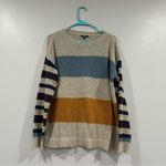 Staccato  Gray Blue Yellow Striped Crewneck Sweater Medium M Photo 0