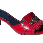Donald Pliner Red Patent Leather Slide Shoe New Rhinestone Peace Sign NWT $275 Size 5.5 Photo 0