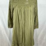 True Craft olive green 100% cotton peasant dress with lace size XS Photo 0