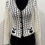 White Crochet Cardigan with Black Trim Photo 0