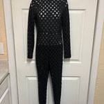 Black Hollow Cut Out Long Sleeves Patchwork Skinny Jumpsuit Photo 4