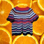 Hand Knit Open Front Short Sleeve Colorful Sweater Red Photo 4