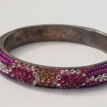 Vintage Bracelet / Bangle Pink, Clear Gems & Light Gold Tone Gems 7" Pink Photo 1