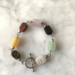 VTG Sterling Silver Carved Multi Gemstone Scarab Bracelet 8” Egyptian Revival Green Photo 5
