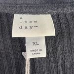 A New Day  XL Top Tie Front Black Ribbed Knit Full Button Long Sleeve V-Neck NEW Photo 6