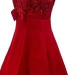 Vintage 90s Fit & Flare Mini Cocktail Dress Sweetheart Sequin Bodice Bow Red 4 Photo 1