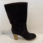 Desigual  EU 37/US 6.5 Black Laser Cut-Out Design Suede Mid Calf Heeled Boots Photo 1