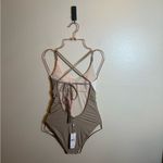 PilyQ  Farrah Sandstone‎ Colorblock Stripe Halter One Piece Swimsuit Photo 2